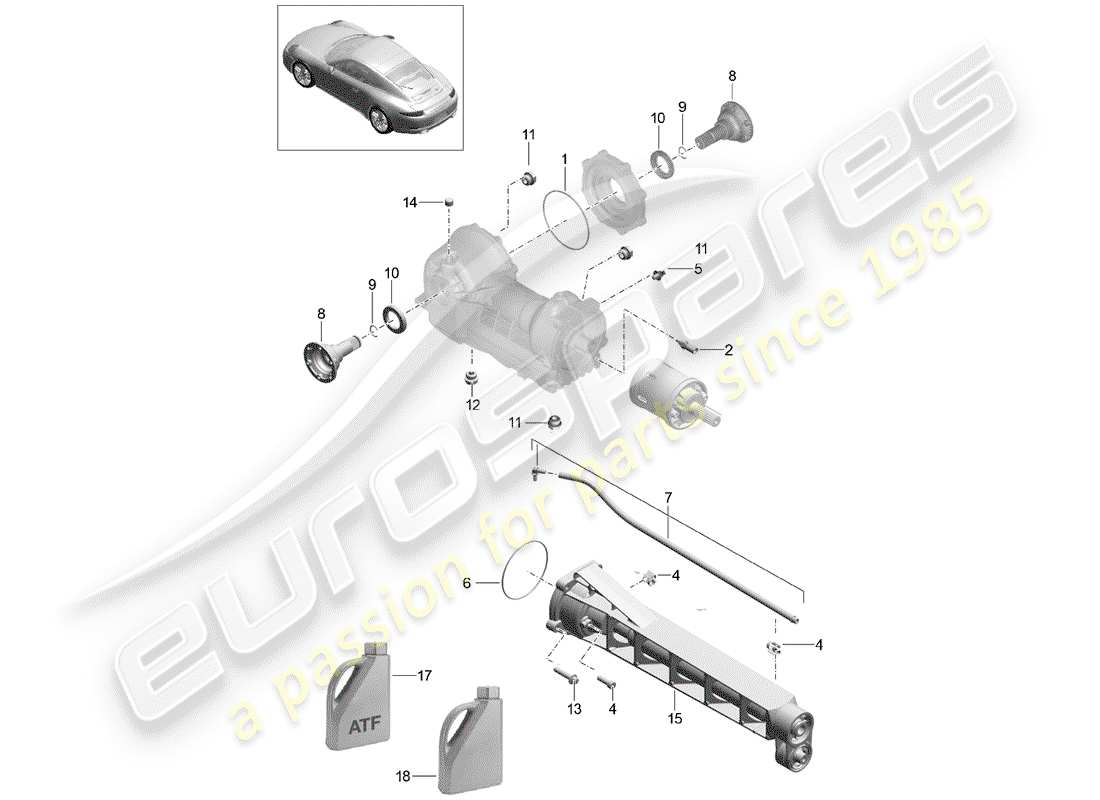 porsche 2015 (991-1) différentiel d'essieu avant schéma des pièces
