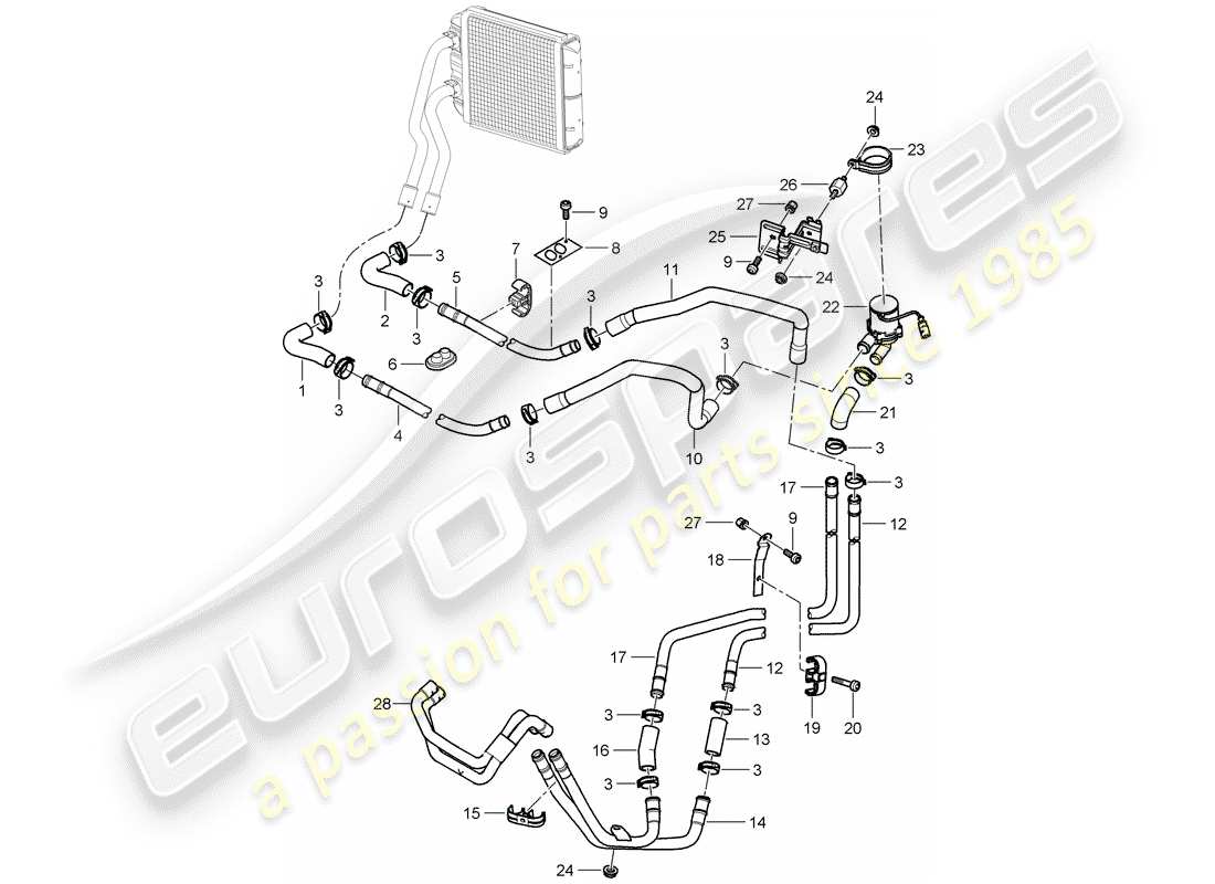 porsche 2008 (cayenne e1 9pa) schéma des pièces du chauffage