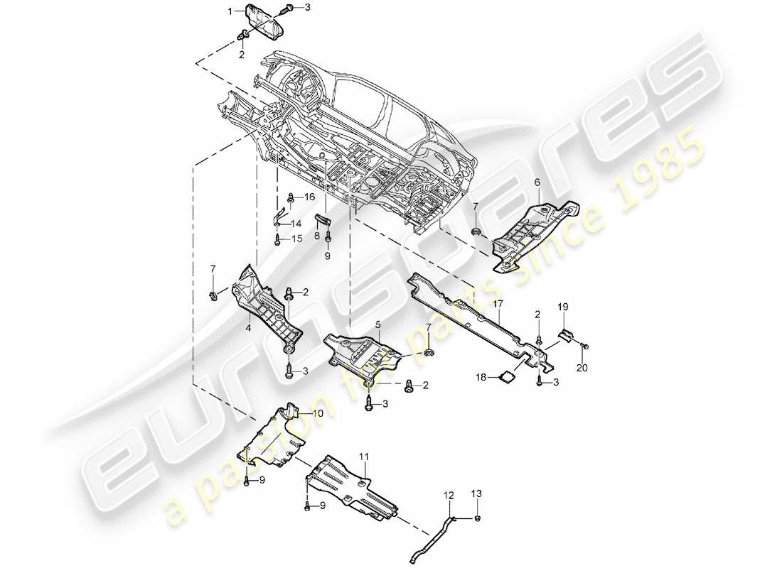 porsche 2004 (cayenne e1 9pa) doublure de sous-caisse schéma des pièces