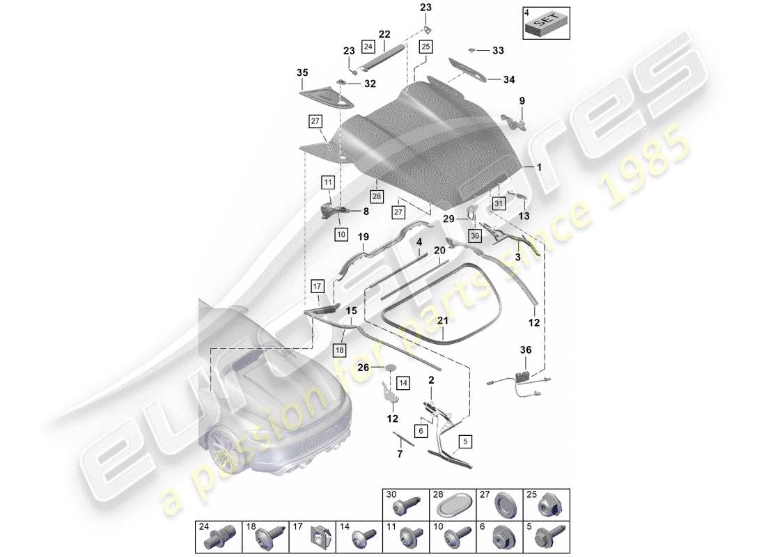 porsche 2020 (718 boxster spyder) couverture diagramme de pièce
