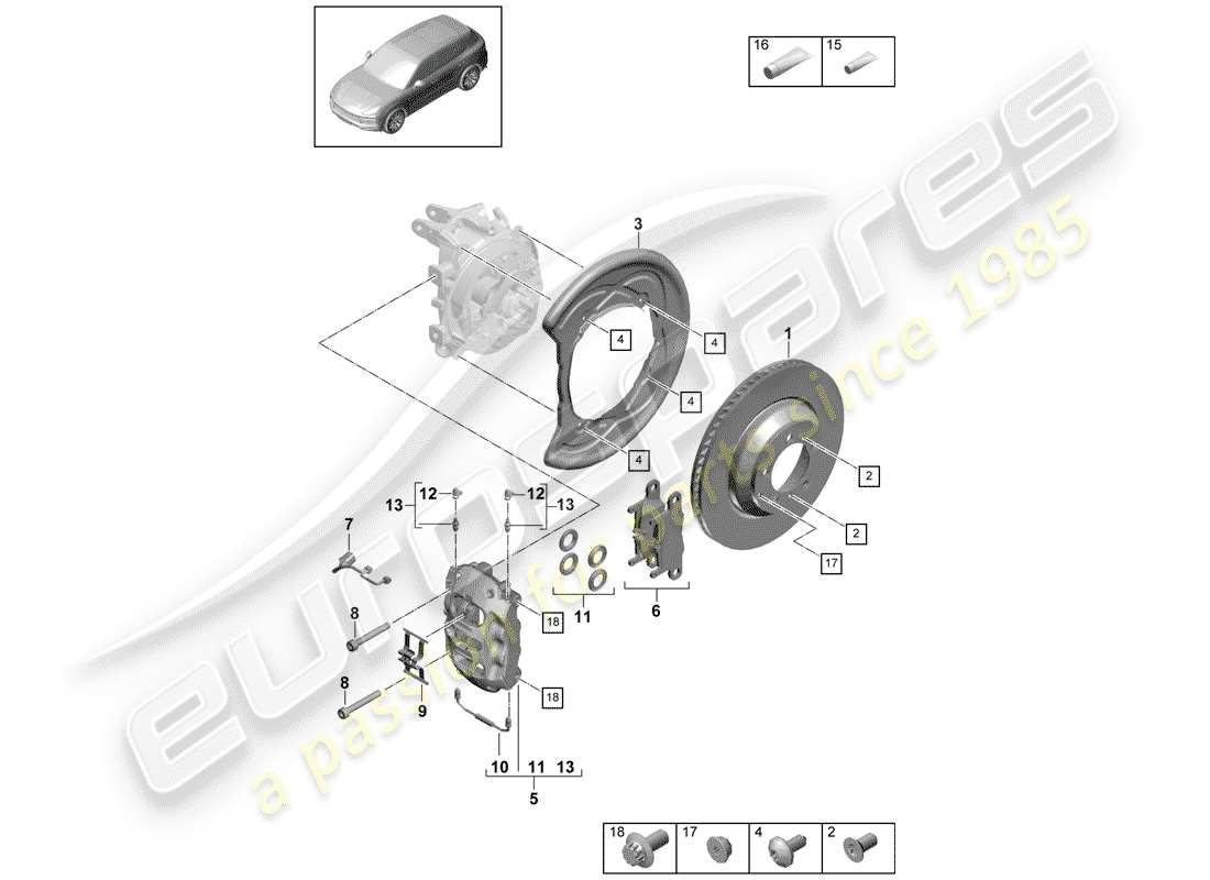 porsche 2020 (cayenne e3 9ya/9yb) freins à disque schéma des pièces