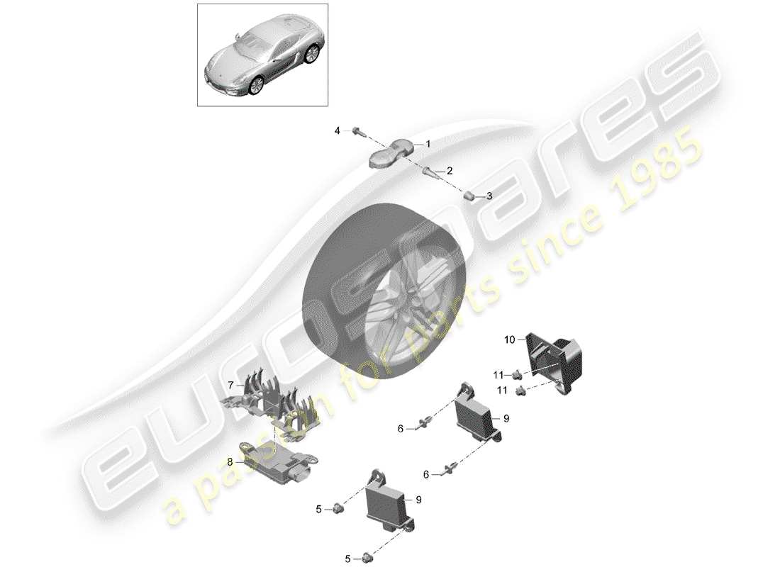 porsche 2016 (981 cayman) système de contrôle de pression des pneus schéma des pièces
