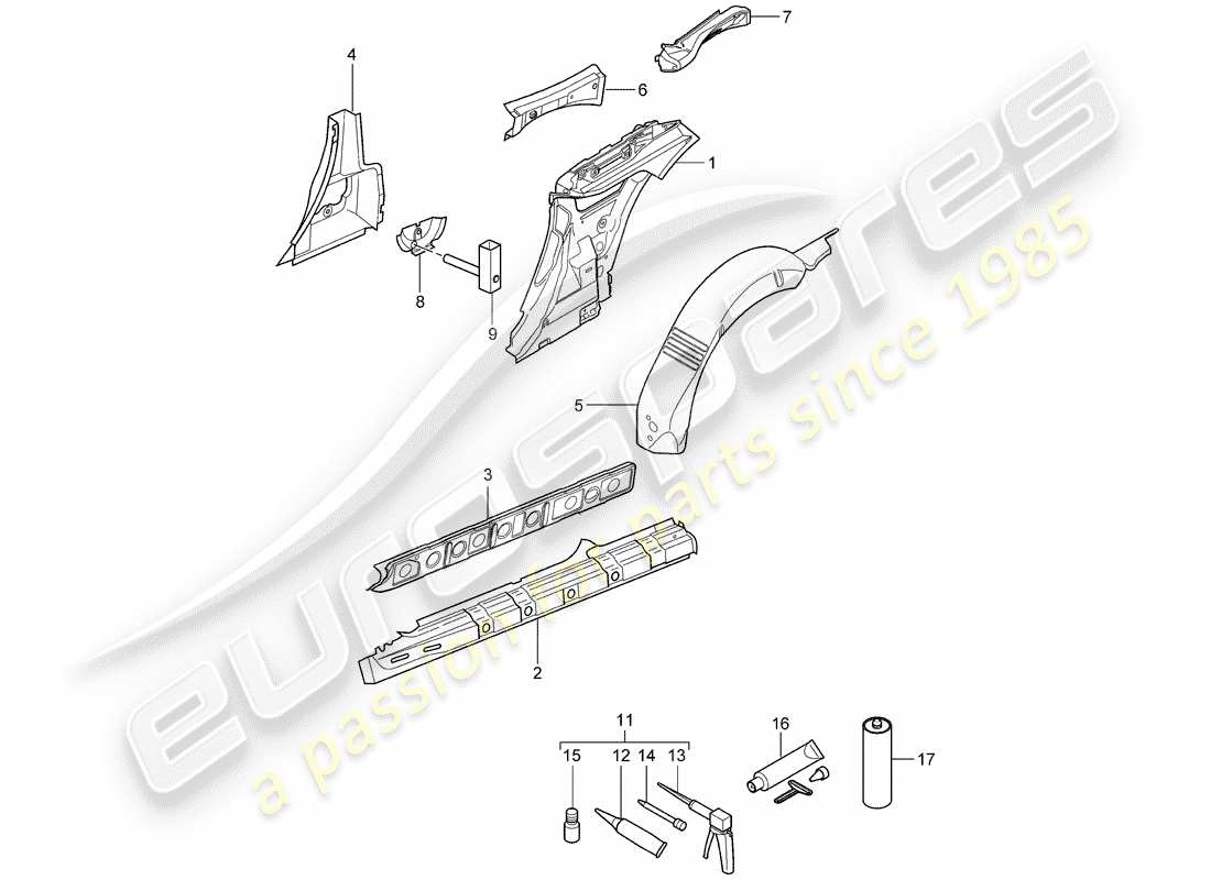 porsche 2010 (997-2) panneau latéral schéma des pièces