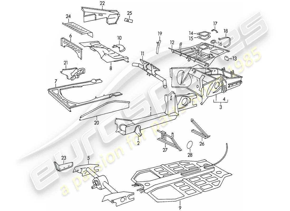 porsche 1959 (356/356a) diagramme des pièces du cadre