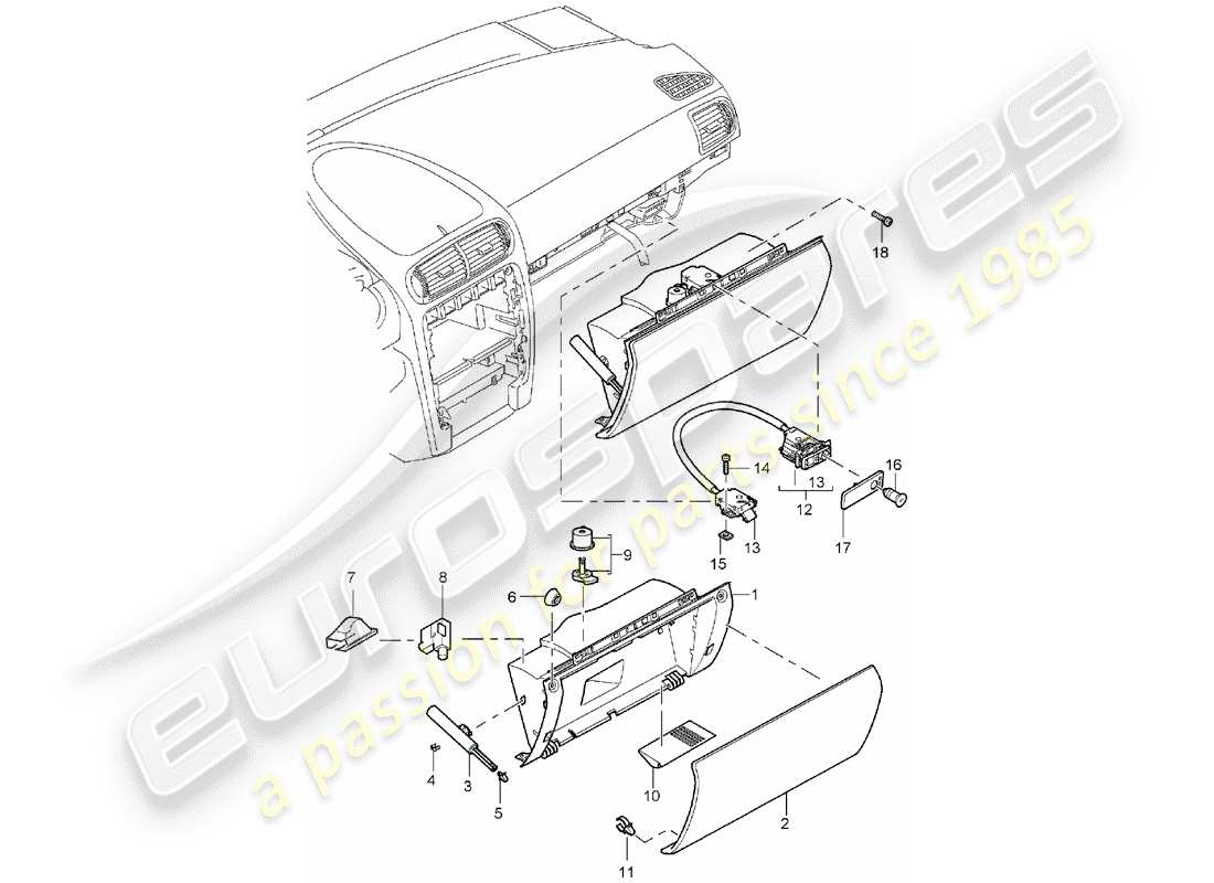 porsche 2004 (cayenne e1 9pa) boîte à gants schéma des pièces