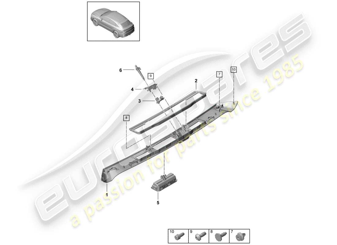 porsche 2020 (cayenne e3 9ya/9yb) couvercle de coffre arrière schéma des pièces
