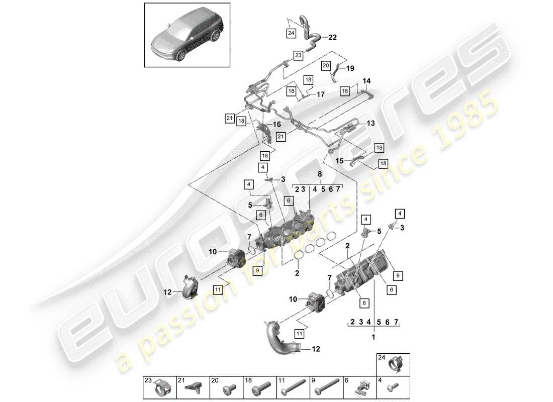 porsche 2018 (cayenne e3 9ya/9yb) tuyau d'admission schéma des pièces
