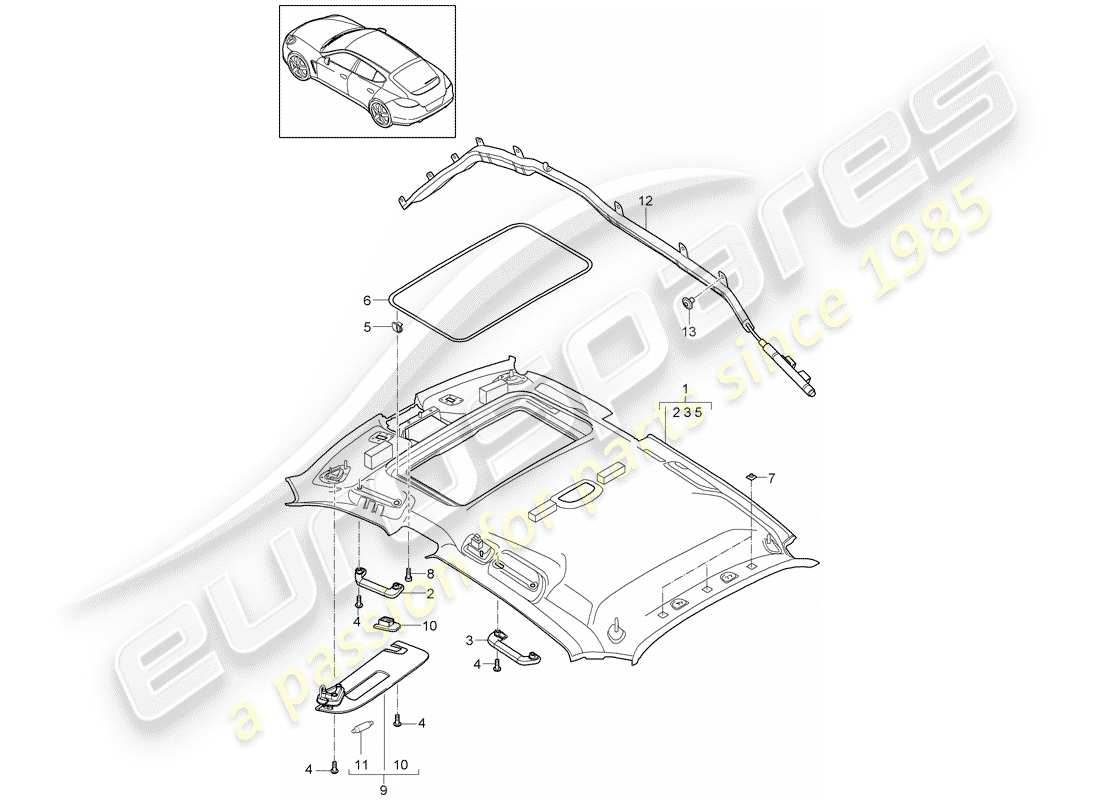 porsche 2014 (panamera 970) panneau de garniture de toit schéma des pièces