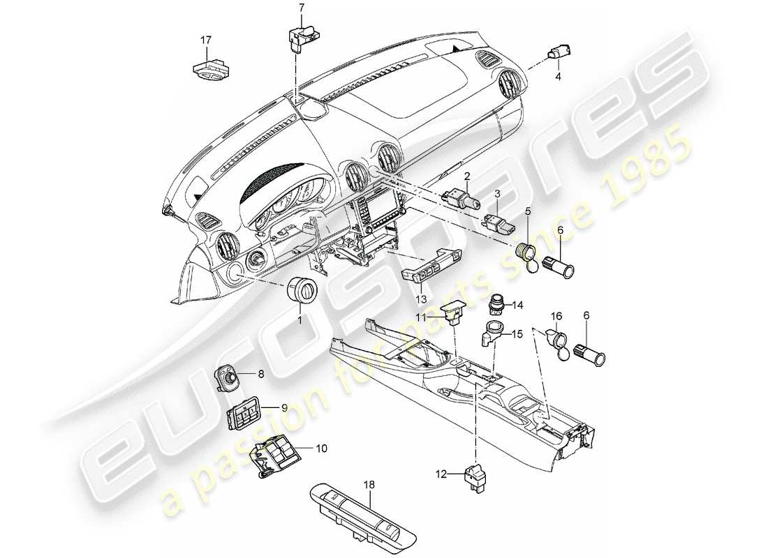porsche 2005 (987 boxster) schéma des pièces du commutateur