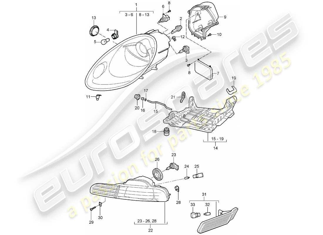 porsche 2007 (987 boxster) schéma des pièces des phares