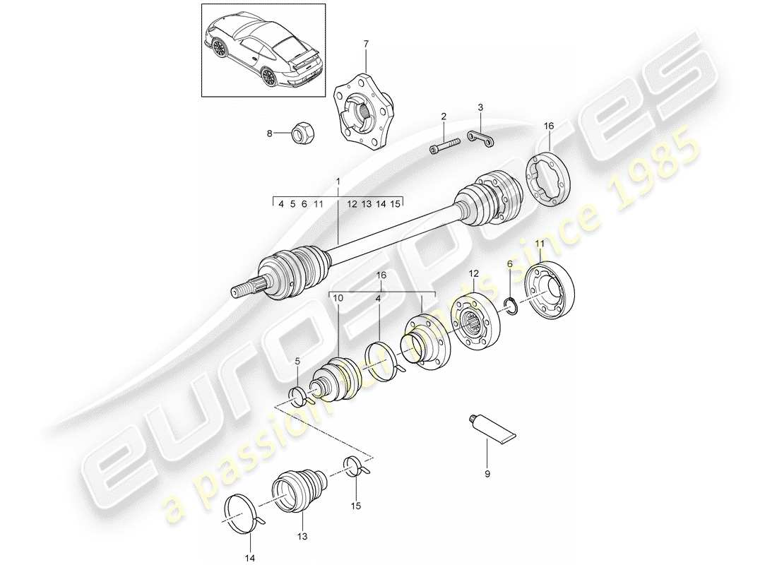 porsche 2008 (997-1 gt3) arbre d'entraînement schéma des pièces