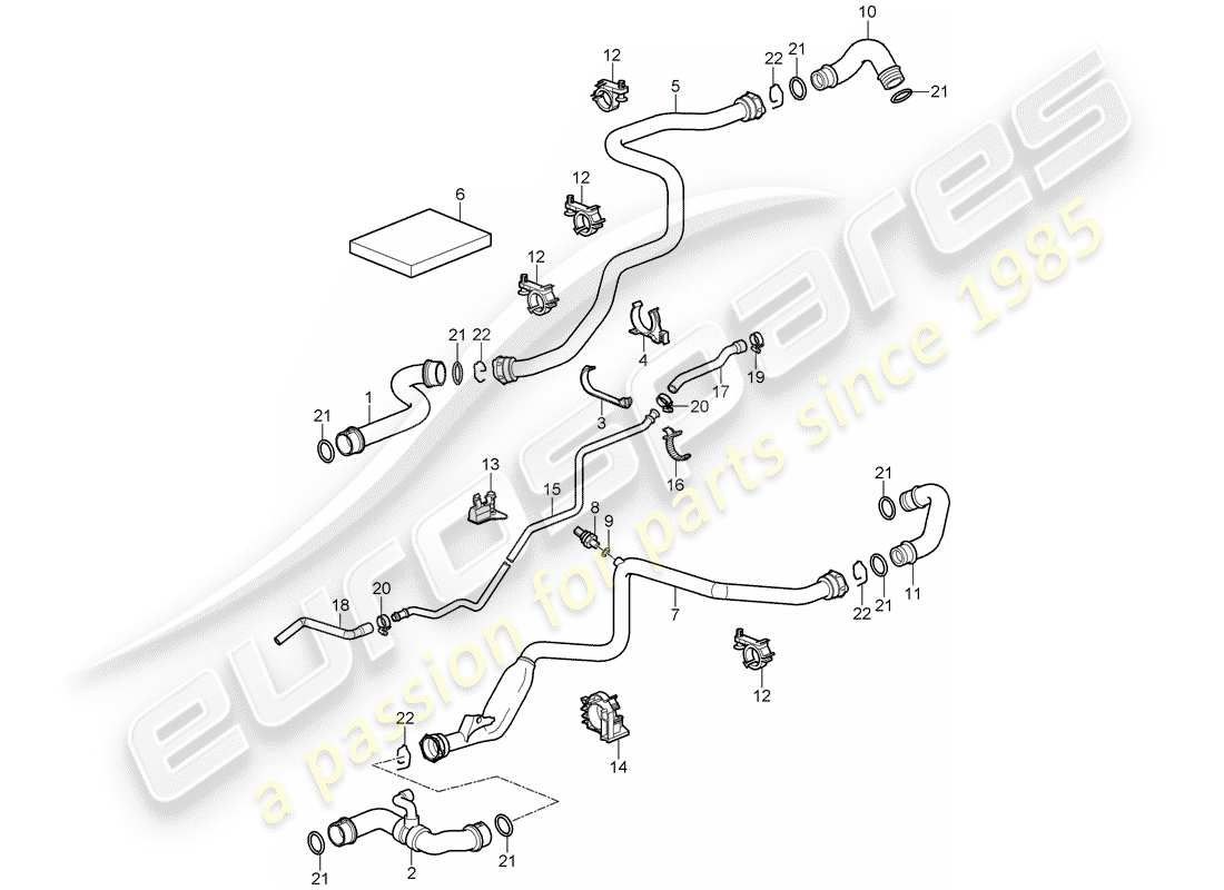 porsche 2008 (997-1 gt3) refroidissement par eau 1 schéma des pièces