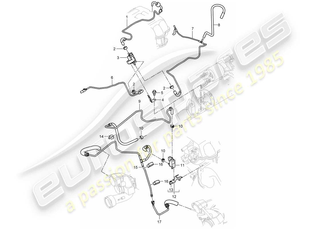 porsche 2010 (cayenne e1 9pa) diagramme de pièce de la ligne de contrôle