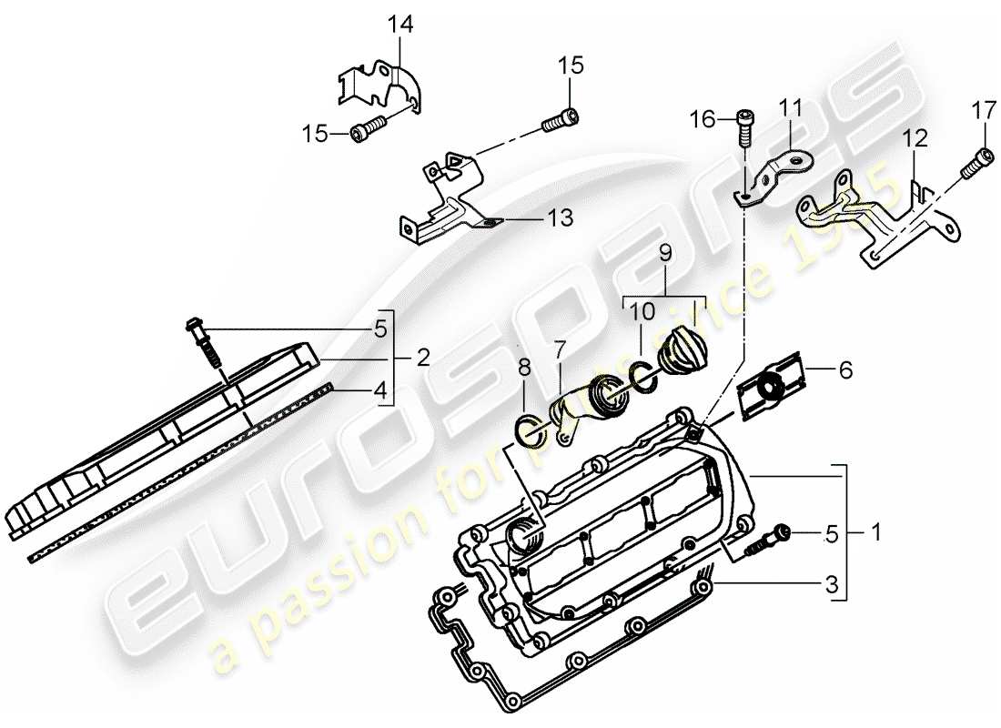 porsche 2010 (cayenne e1 9pa) couvercle de soupape schéma des pièces