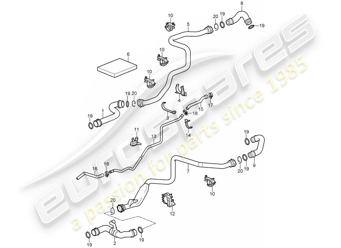 porsche 2008 (997-1 gt3) refroidissement par eau 1 schéma des pièces