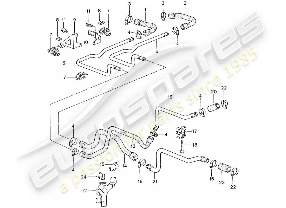 porsche 2001 (996 turbo / gt2) lignes - chauffage schéma des pièces