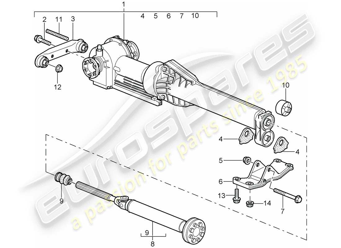 porsche 2001 (996 turbo / gt2) différentiel d'essieu avant - arbre d'hélice - schéma des pièces