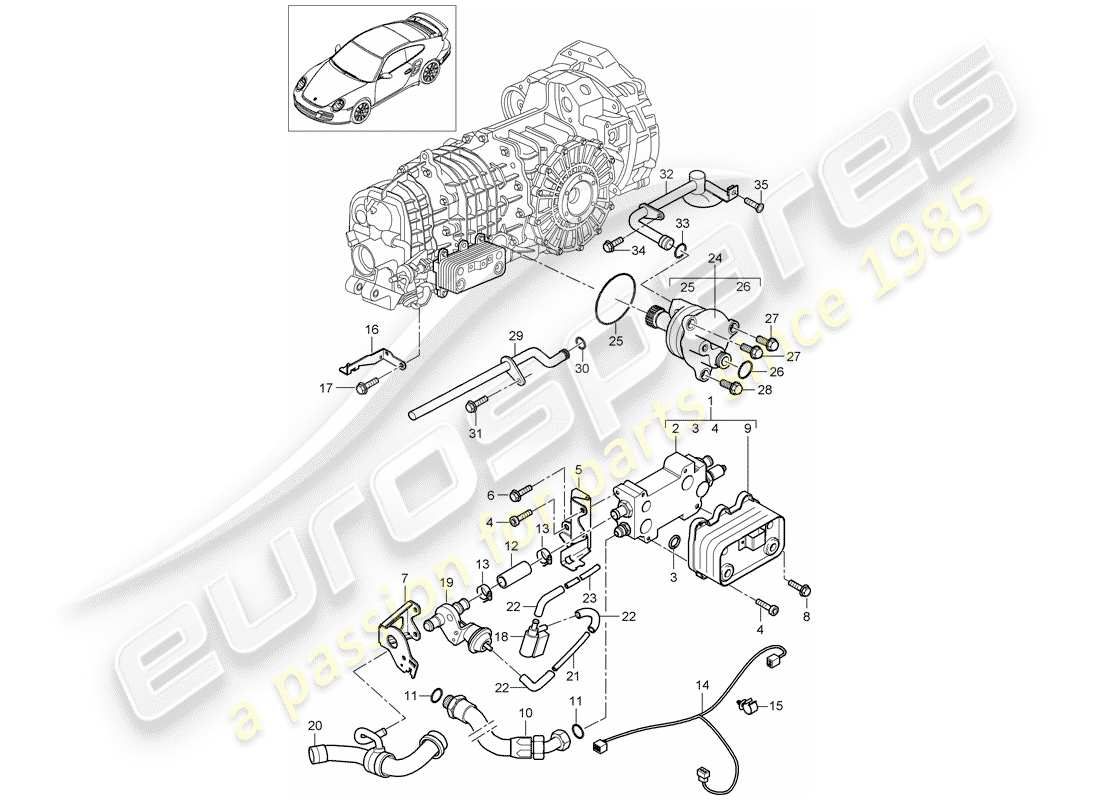 porsche 2011 (997-2 turbo / gt2 rs) refroidisseur d'huile à engrenages schéma des pièces