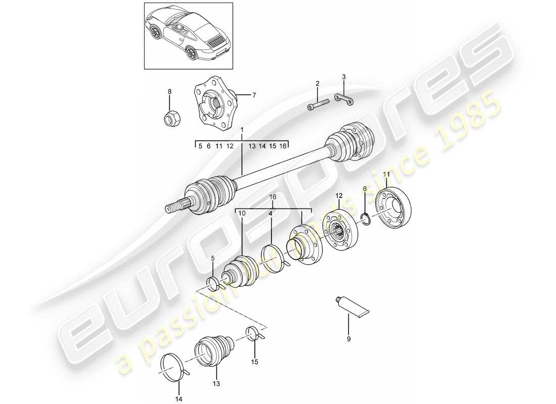 porsche 2012 (997-2) arbre de transmission schéma des pièces