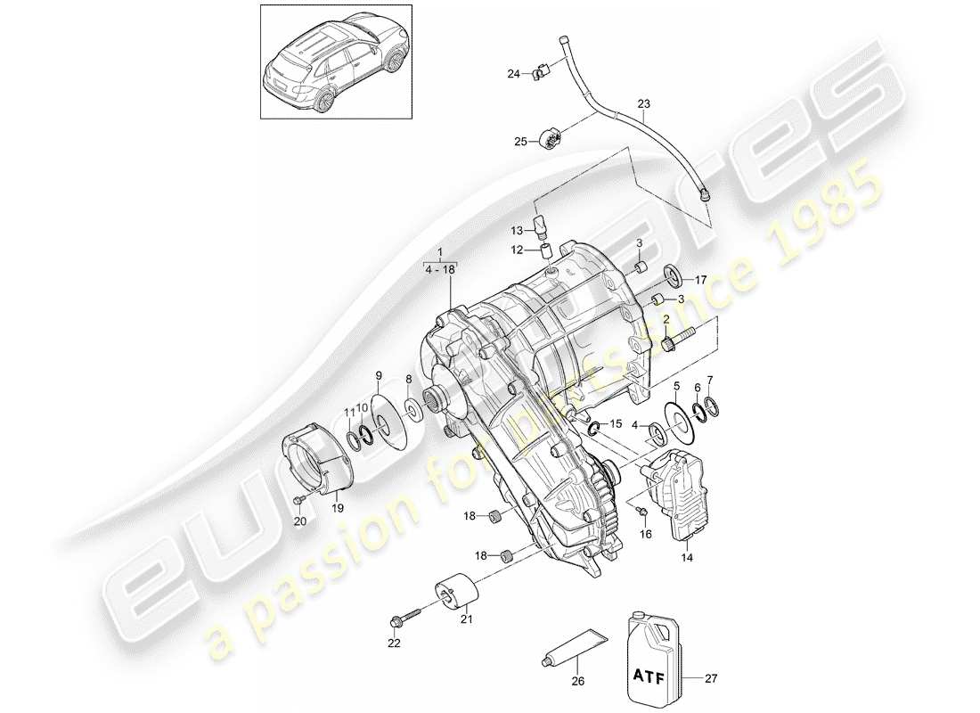 porsche 2016 (cayenne e2 92a) boîte de transfert schéma des pièces