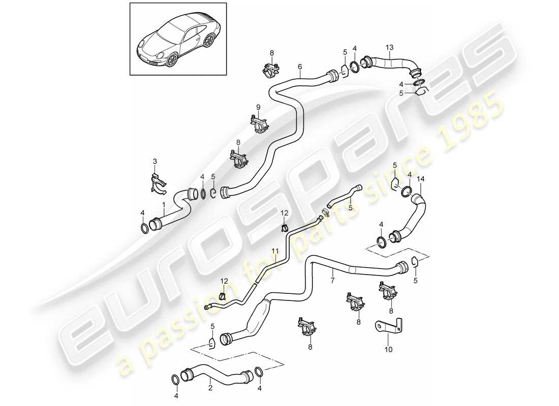 porsche 2010 (997-2) refroidissement par eau 1 schéma des pièces