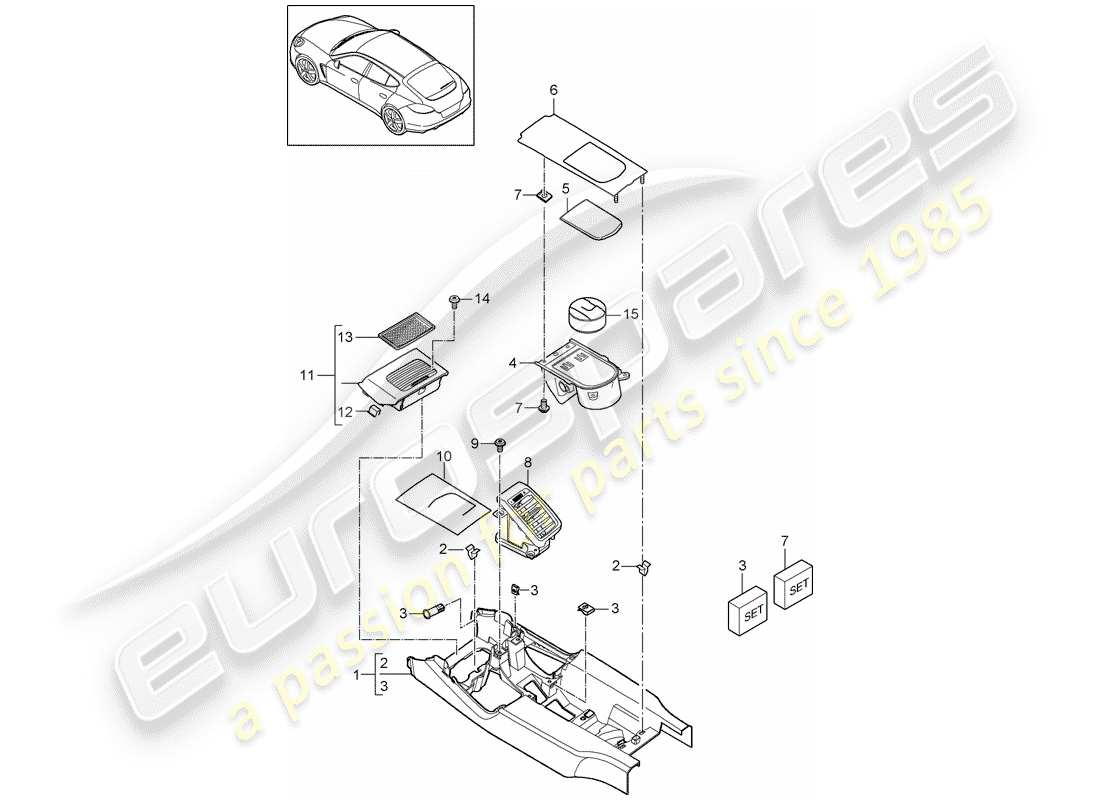 porsche 2012 (panamera 970) console centrale schéma des pièces