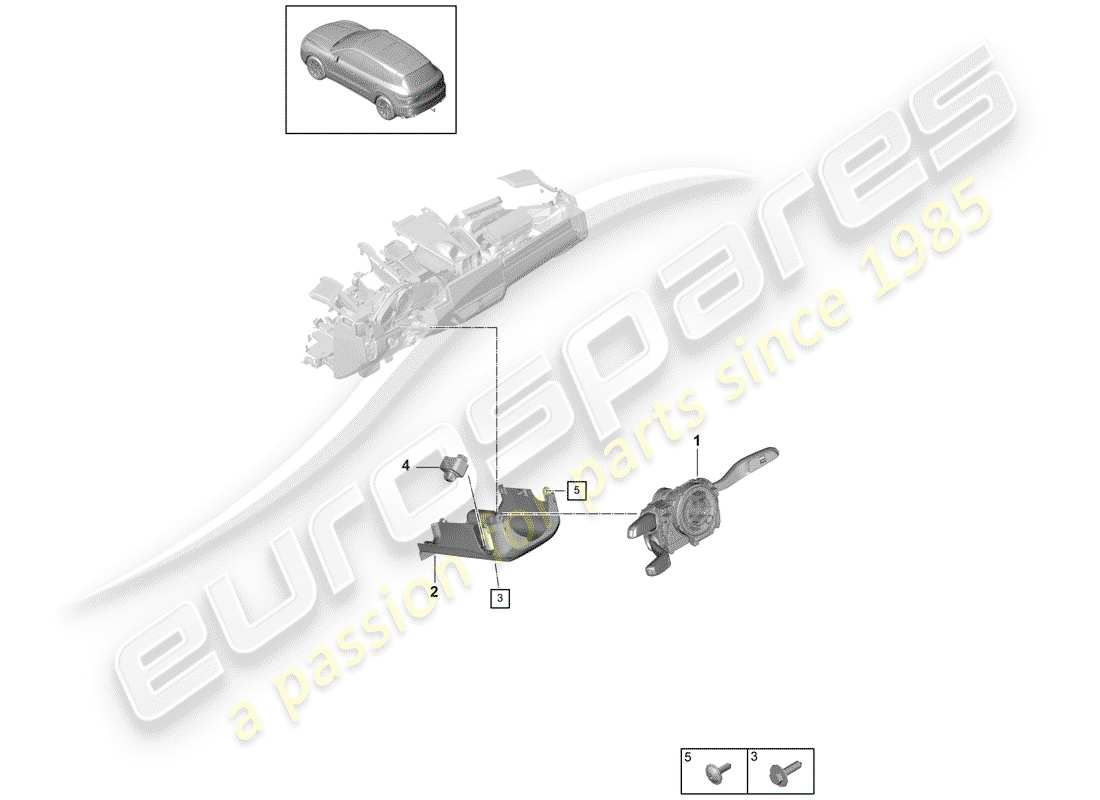 porsche 2020 (cayenne e3 9ya/9yb) commutateur de colonne de direction schéma des pièces