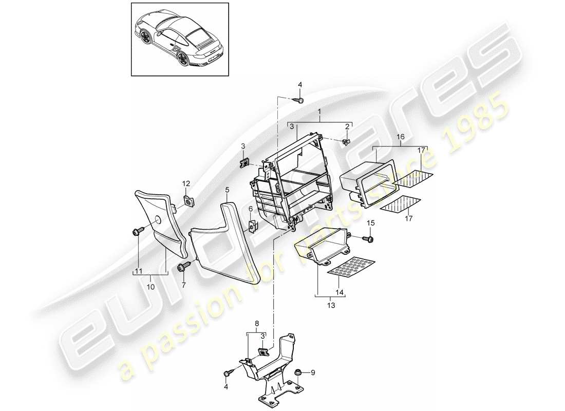 porsche 2013 (997-2 turbo / gt2 rs) console centrale schéma des pièces