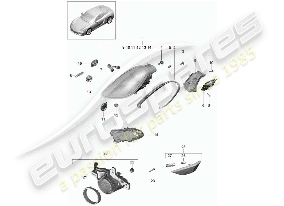 porsche 2016 (981 cayman) schéma des pièces des phares