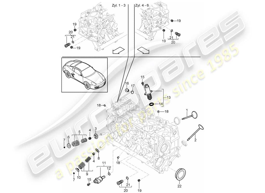 porsche 2011 (987 cayman) culasse schéma des pièces