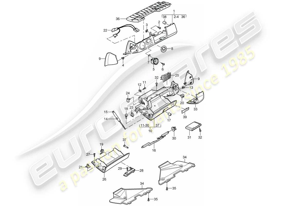 porsche 2005 (987 boxster) boîte à gants schéma des pièces