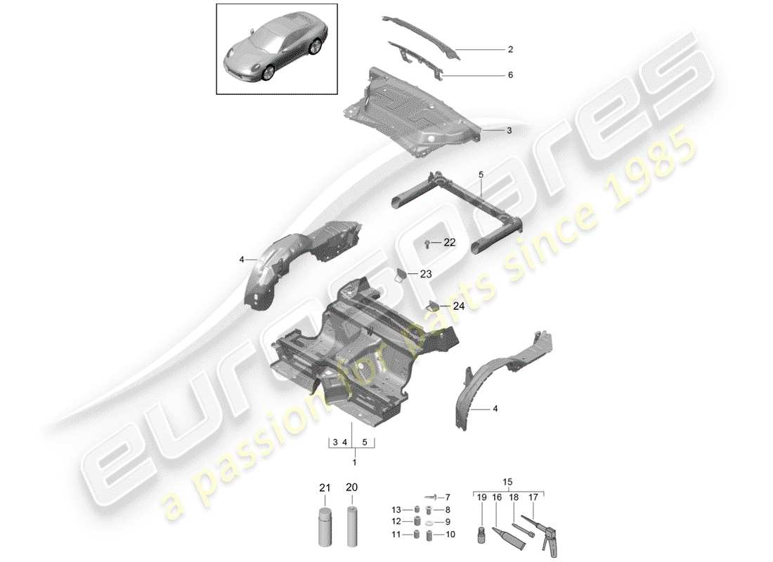 porsche 2016 (991-1) extrémité arrière schéma des pièces