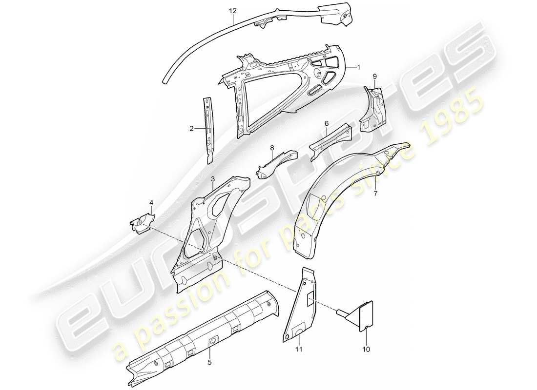 porsche 2008 (997-1 gt3) panneau latéral schéma des pièces