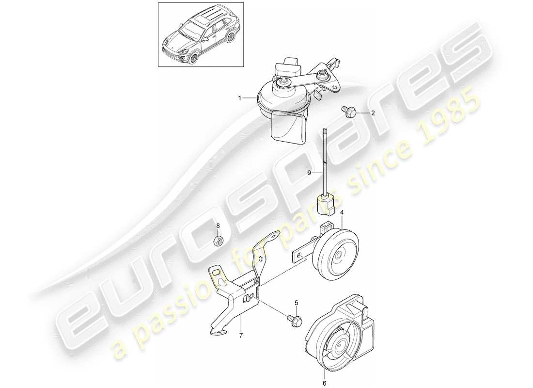 porsche 2016 (cayenne e2 92a) diagramme des pièces du klaxon de fanfare
