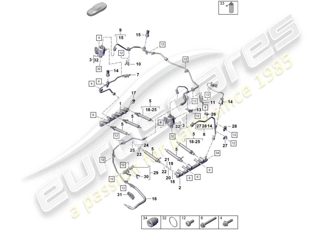 porsche 2018 (718 boxster) système d'injection pompe haute pression injecteur haute pression schéma des pièces