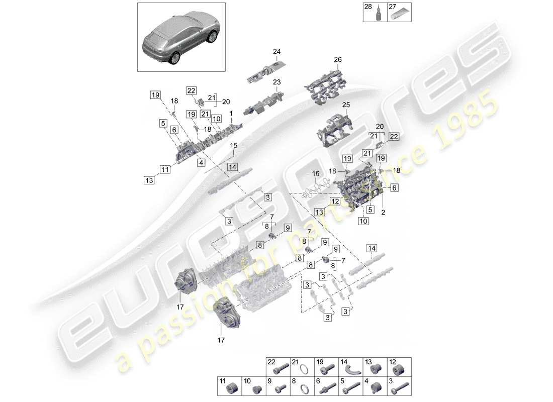 porsche 2019 (macan) couvercle de soupape schéma des pièces