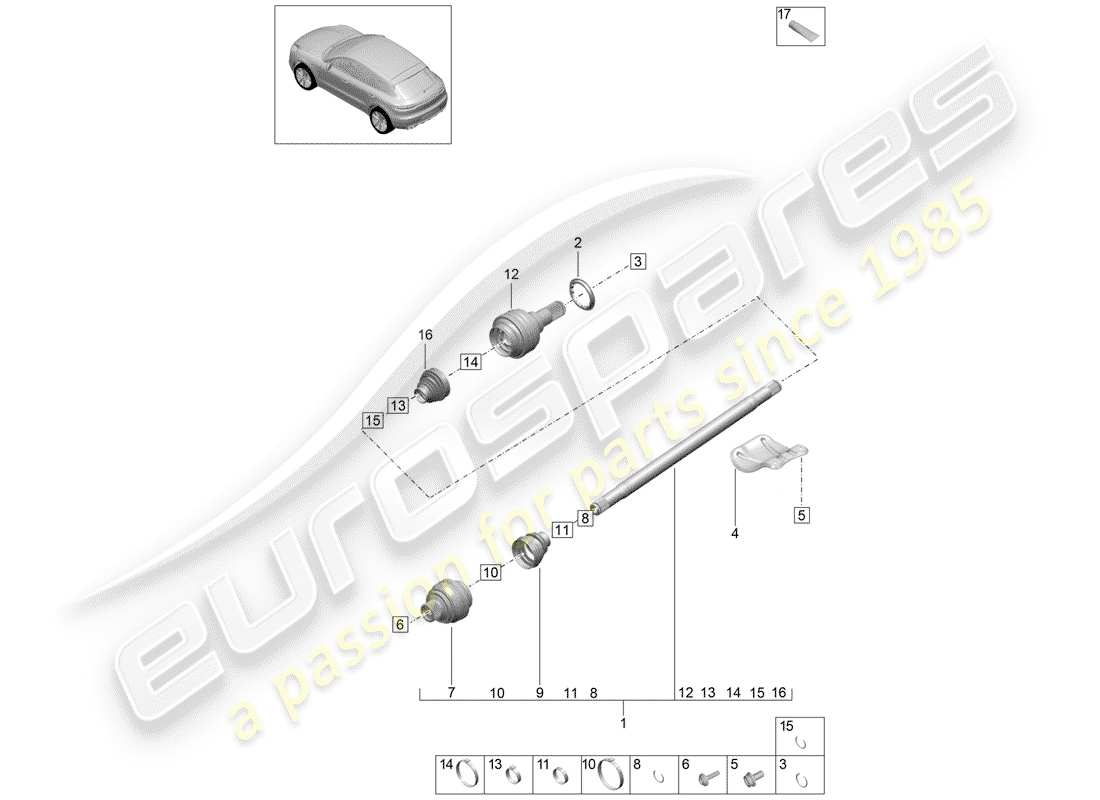 porsche 2019 (macan) arbre d'entraînement schéma des pièces