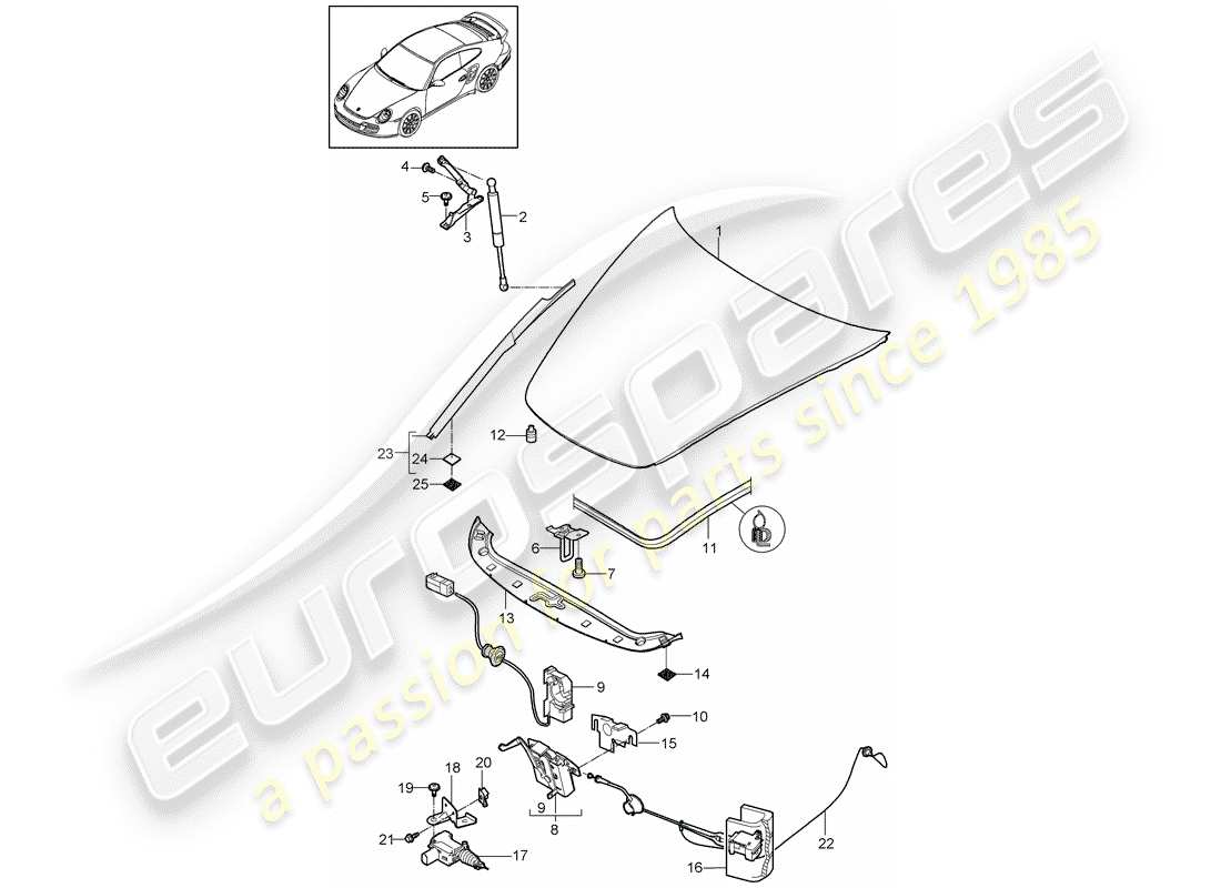 porsche 2011 (997-2 turbo / gt2 rs) couverture diagramme de pièce