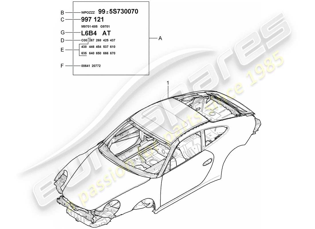 porsche 2005 (997-1) carrosserie diagramme de pièce