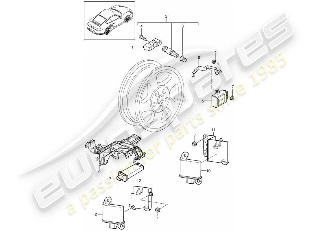 porsche 2013 (997-2 turbo / gt2 rs) système de contrôle de pression des pneus schéma des pièces