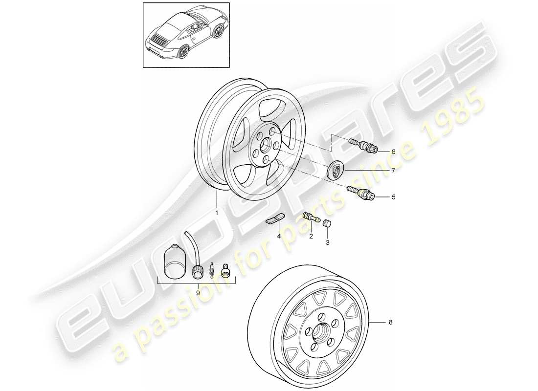 porsche 2011 (997-2) roues schéma des pièces