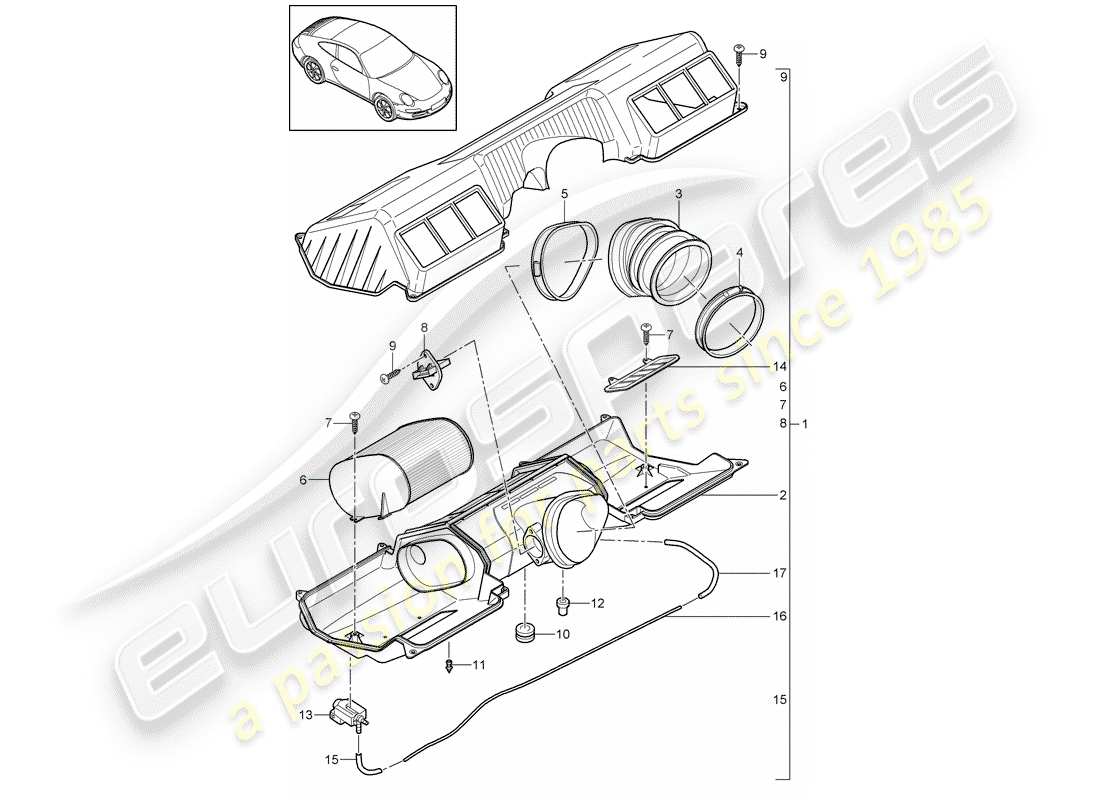 porsche 2011 (997-2) purificateur d'air schéma des pièces