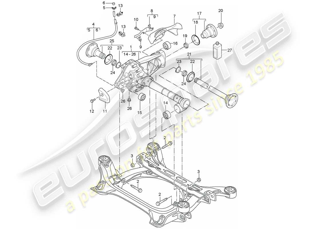 porsche 2008 (cayenne e1 9pa) différentiel d'essieu avant schéma des pièces