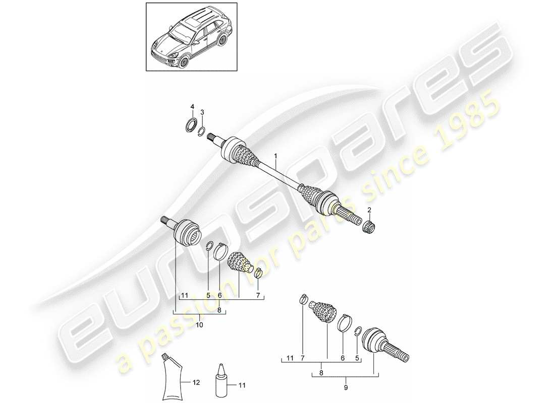 porsche 2017 (cayenne e2 92a) arbre de transmission schéma des pièces