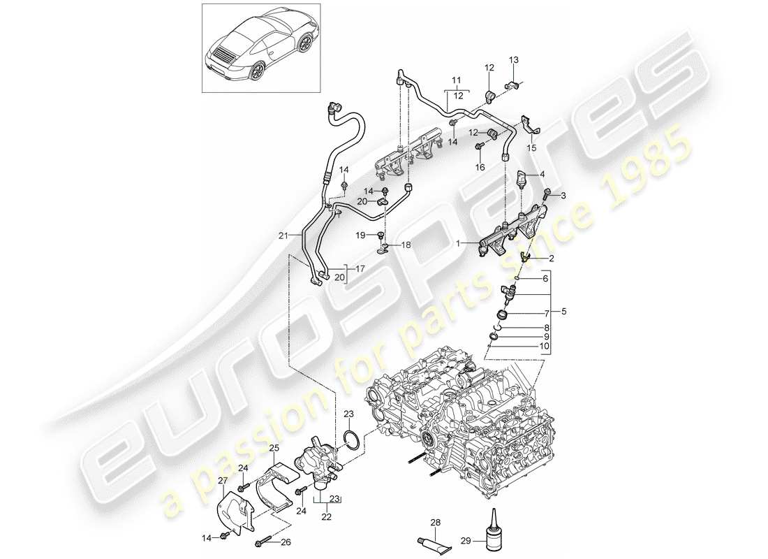 porsche 2011 (997-2) tuyau de récupération de carburant schéma des pièces