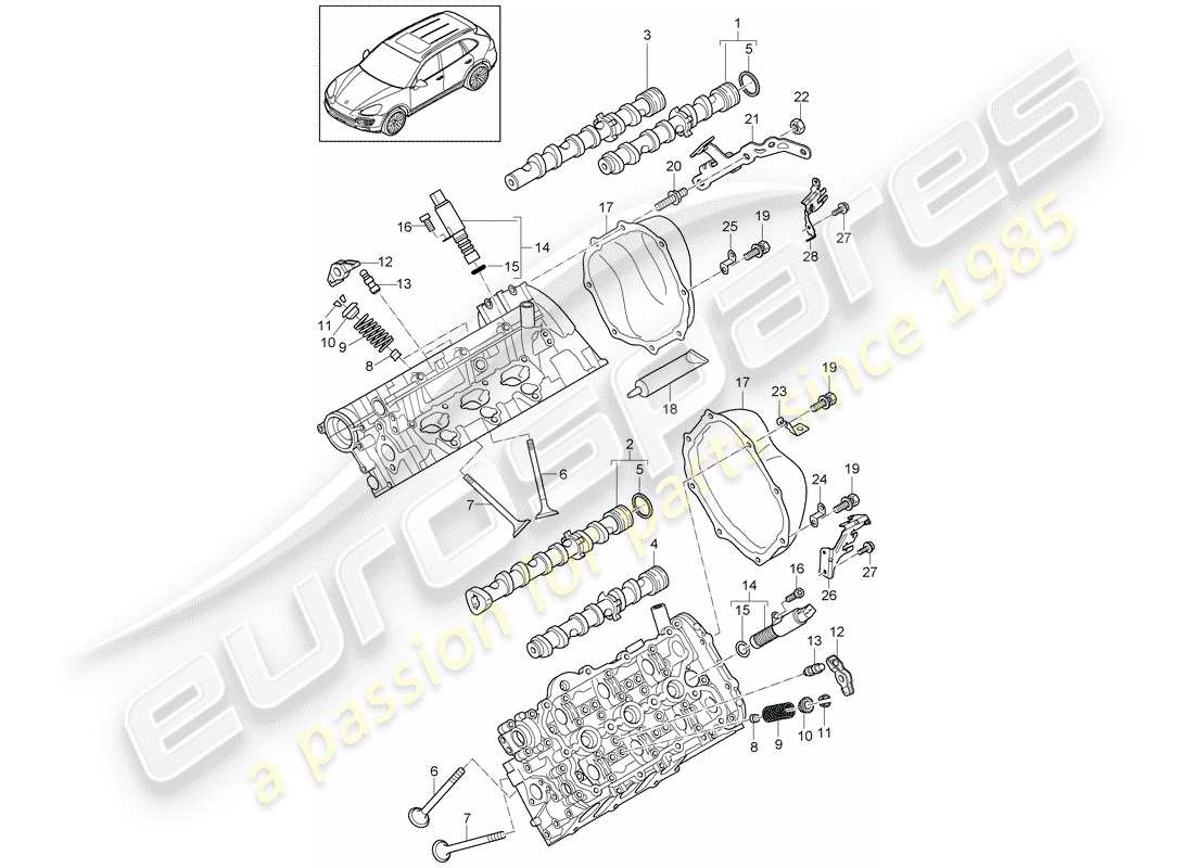 porsche 2011 (cayenne e2 92a) arbre à cames, soupapes schéma des pièces