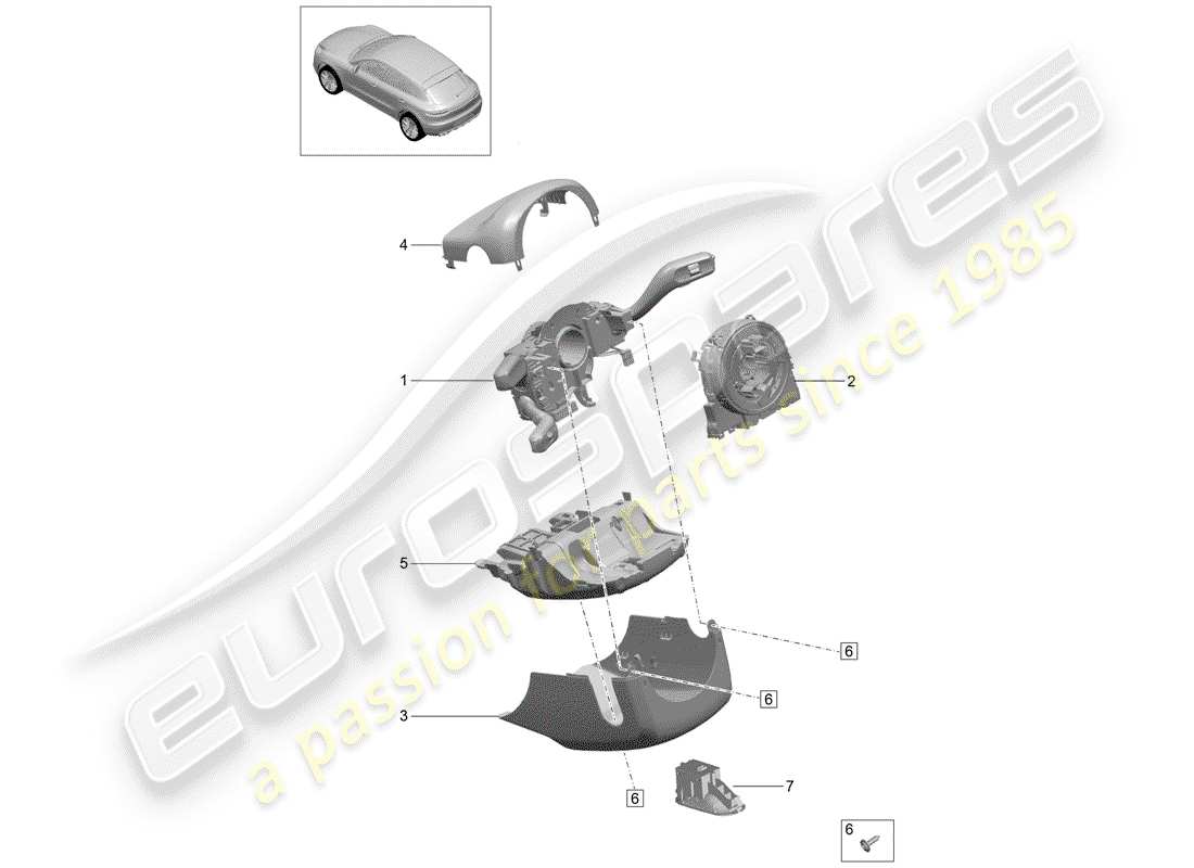 porsche 2019 (macan) commutateur de colonne de direction schéma des pièces