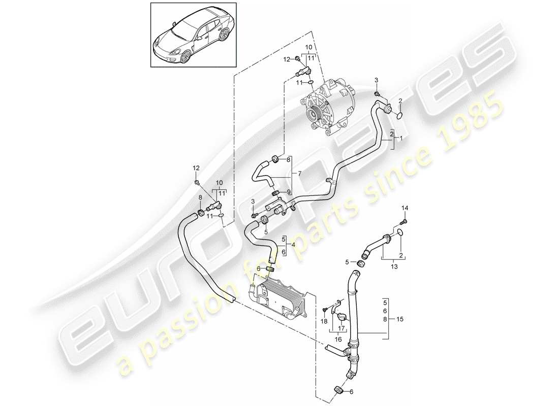 porsche 2010 (panamera 970) refroidissement par eau schéma des pièces
