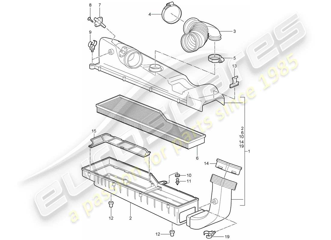 porsche 2005 (997-1) schéma des pièces du filtre à air