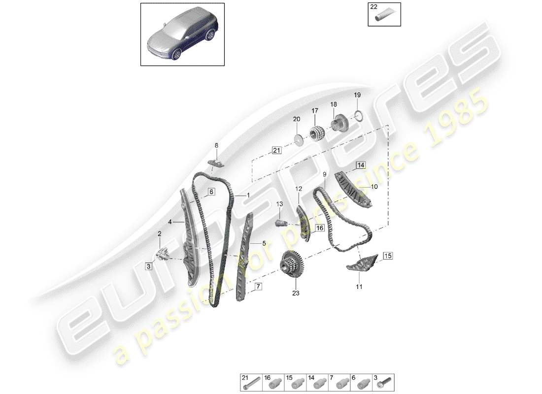 porsche 2020 (cayenne e3 9ya/9yb) chaîne de distribution schéma des pièces